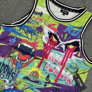 RS1NE Sleeveless Tank Men's Large Green Purple Night Terror Grunge Retro NWT